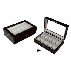 LAKKOZOTT ÉBENFEKETE ÓRATARTÓ DOBOZ 10 ÓRÁNAK