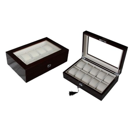 LAKKOZOTT ÉBENFEKETE ÓRATARTÓ DOBOZ 10 ÓRÁNAK