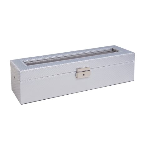 EZÜST SZÍNŰ BŐR ÓRATARTÓ DOBOZ 6 ÓRÁNAK