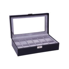 KARBON FEKETE VARROTT ÓRATARTÓ DOBOZ 12 ÓRÁHOZ