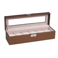   BRONZBARNA SZÍNŰ KARBON MINTÁS BŐR ÓRATARTÓ DOBOZ 6 ÓRÁNAK