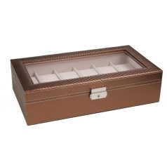   BRONZBARNA SZÍNŰ KARBON MINTÁS BŐR ÓRATARTÓ DOBOZ 12 ÓRÁNAK