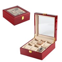 LAKKOZOTT CSERESZNYE SZÍNŰ FA ÓRATARTÓ DOBOZ 6 ÓRÁNAK