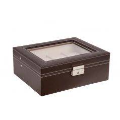 VARROTT BŐR ÓRATARTÓ DOBOZ 8 ÓRÁNAK, BARNA