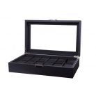 Karbon fekete műbőr óratartó doboz, óradoboz 12 órának