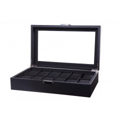   Karbon fekete műbőr óratartó doboz, óradoboz 12 órának