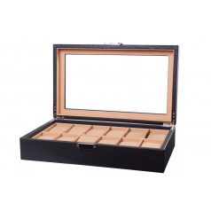   Karbon fekete műbőr óratartó doboz, óradoboz 12 órának