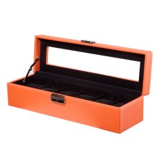 NARANCS KARBON MINTÁS BŐR ÓRATARTÓ DOBOZ 6 ÓRÁNAK